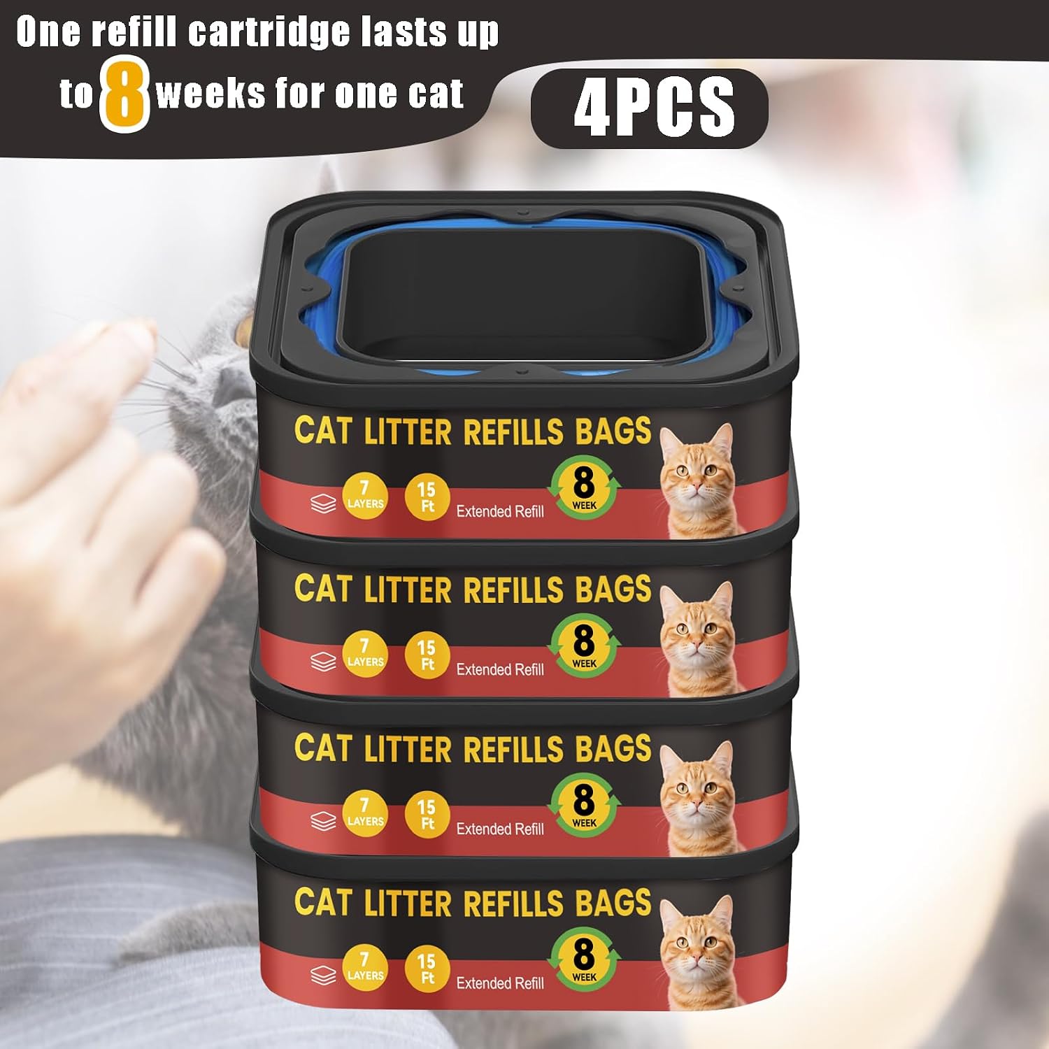 High density tear resistant cat waste disposal bags unpacked view.