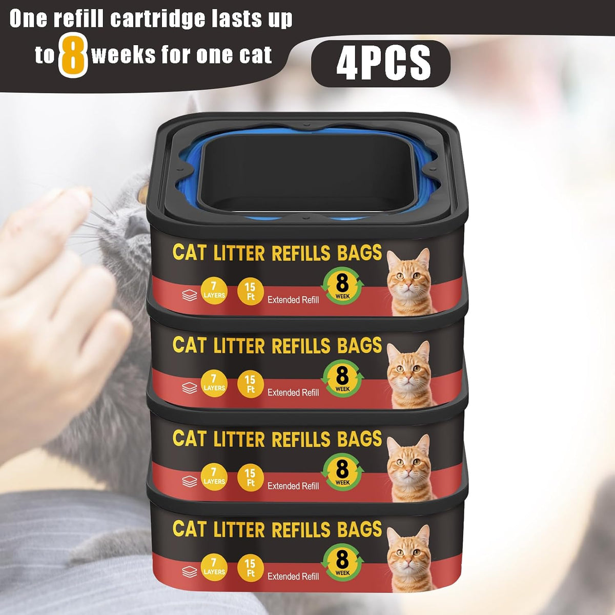 High density tear resistant cat waste disposal bags unpacked view.