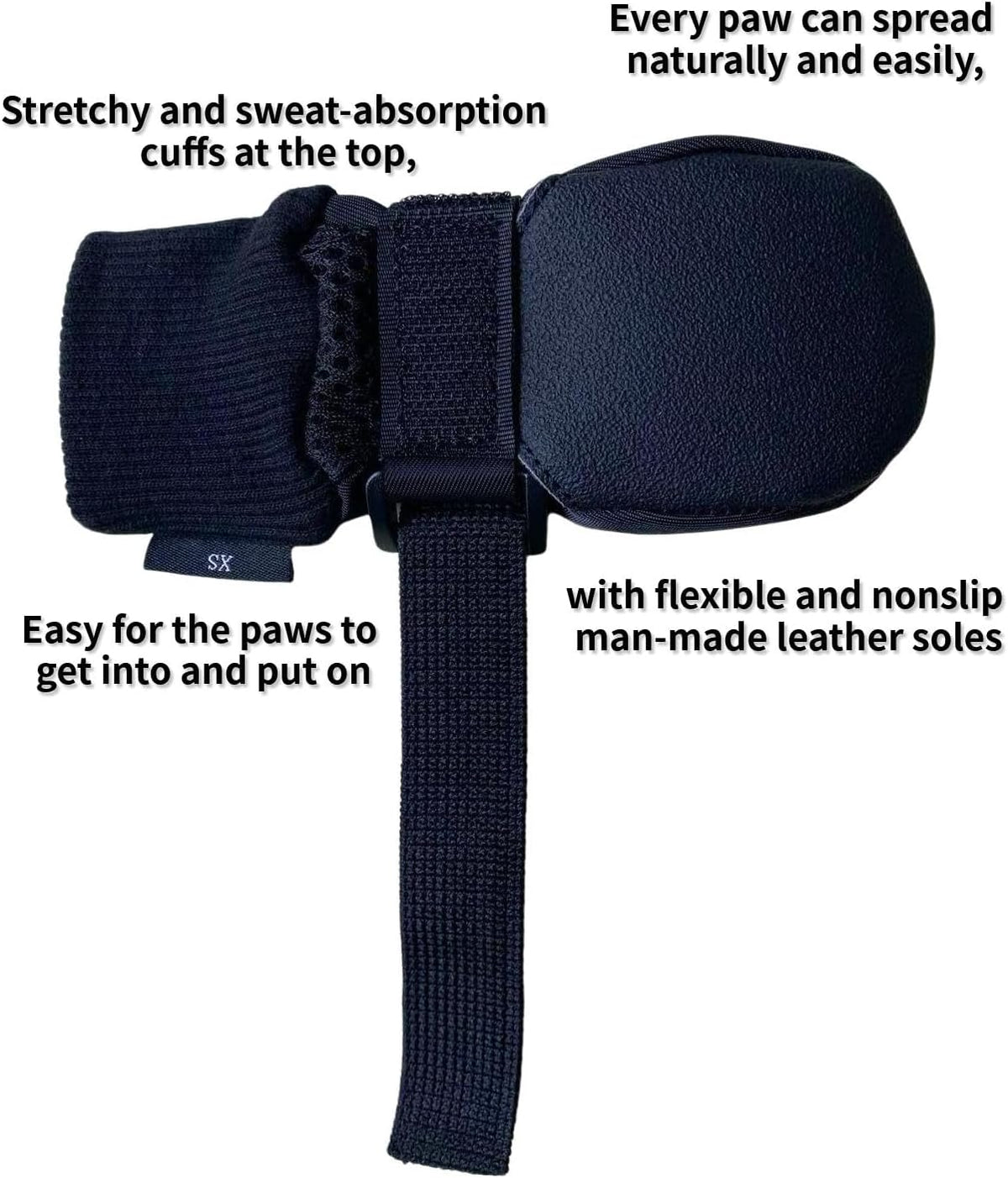 Adjustable strap detail on black Lonsuneer dog booties