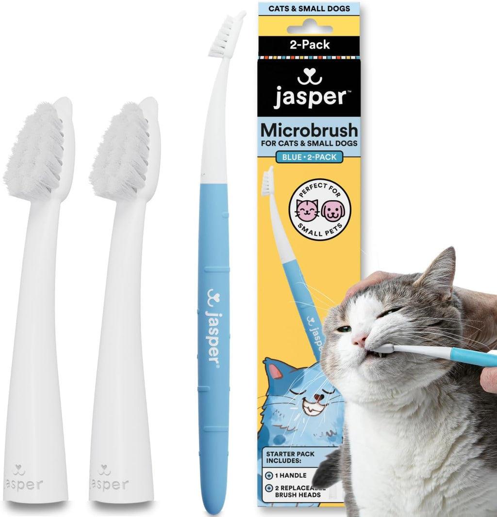 Jasper Microbrush Vet Approved Cat Toothbrush, Soft-Bristled Toothbrush Kit for Felines & Small Dogs, Non-Slip Handle, Tooth Brush Heads, Use with Cat Toothpaste, 4-Pack Blue - Image 9