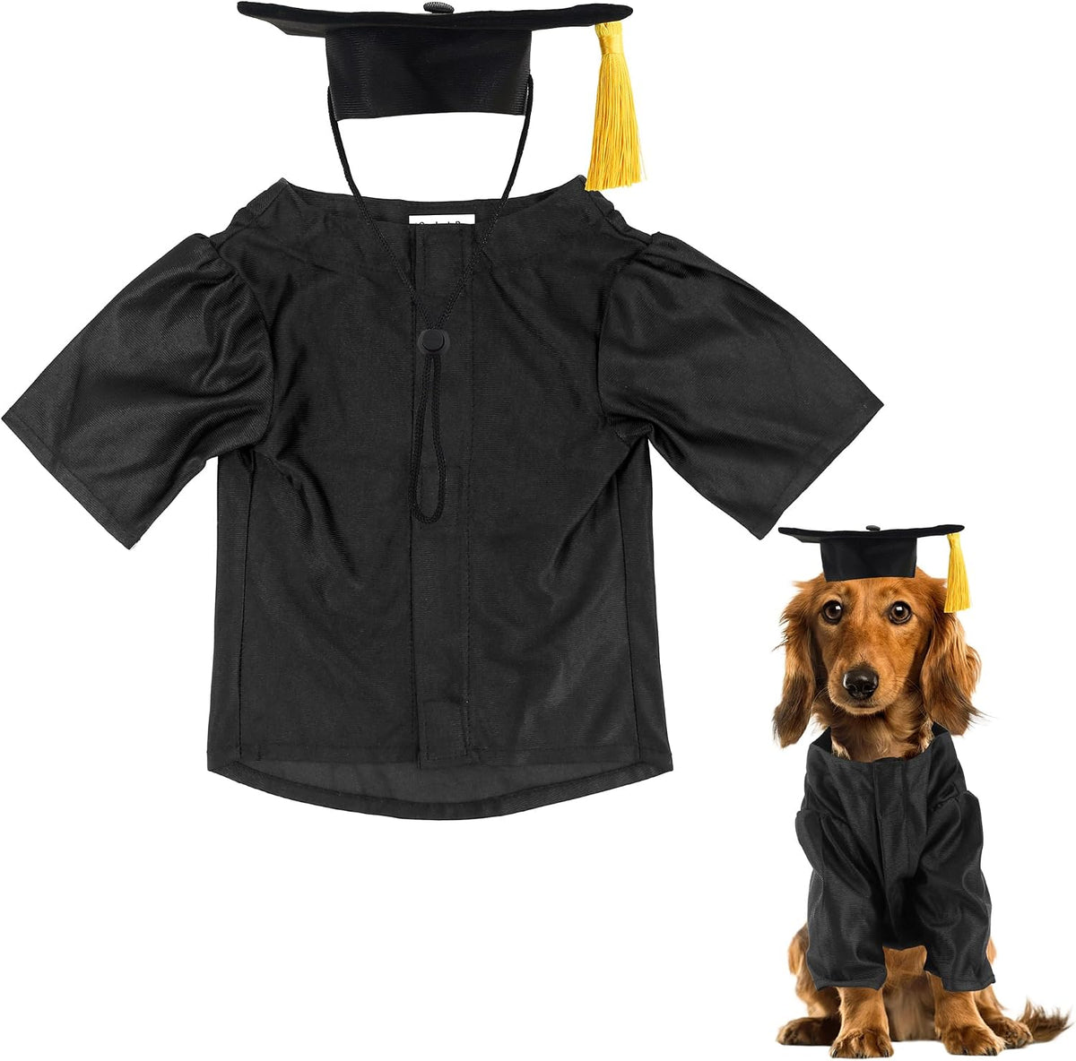 GraduatePro Dog Graduation Cap and Gown Costume Set - Adjustable Knit Fabric with Gold Tassel, 4 Sizes (S/M/L/XL) for Small Dogs & Cats to Medium Dogs, Washable Formal Pet Graduation Attire (Black) - Image 11