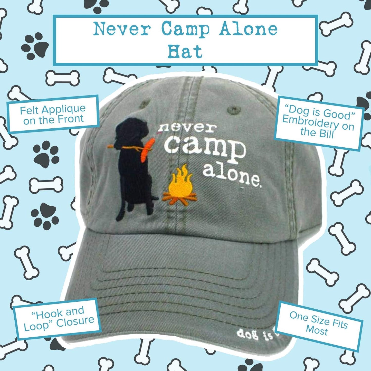 Dog Is Good Never Camp Alone cap side profile
