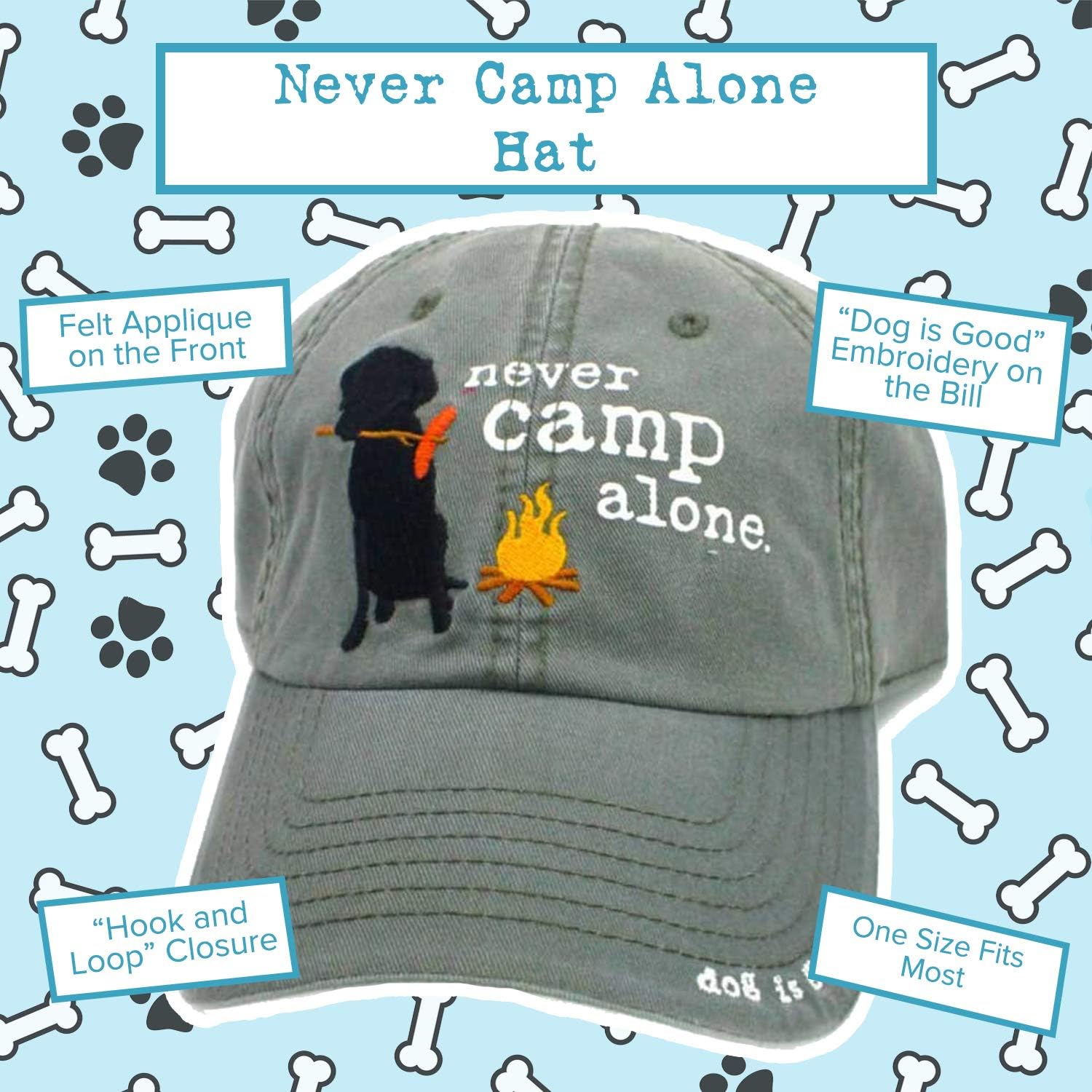 Dog Is Good Never Camp Alone cap side profile