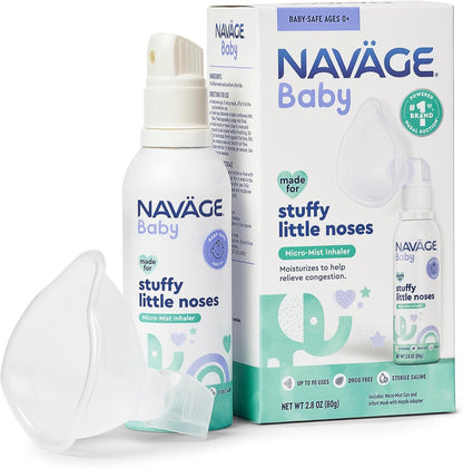 Navage Baby Micro Mist Saline Inhaler front view packaging for baby nasal congestion relief