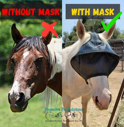 Detail of safety breakaway clips on EquiVizor horse fly mask