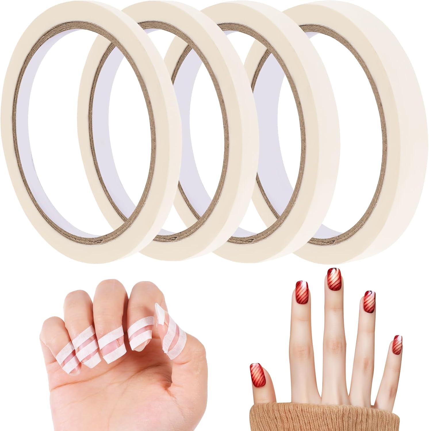 Healvian white nail art striping tape set showing four rolls on a clean backdrop.