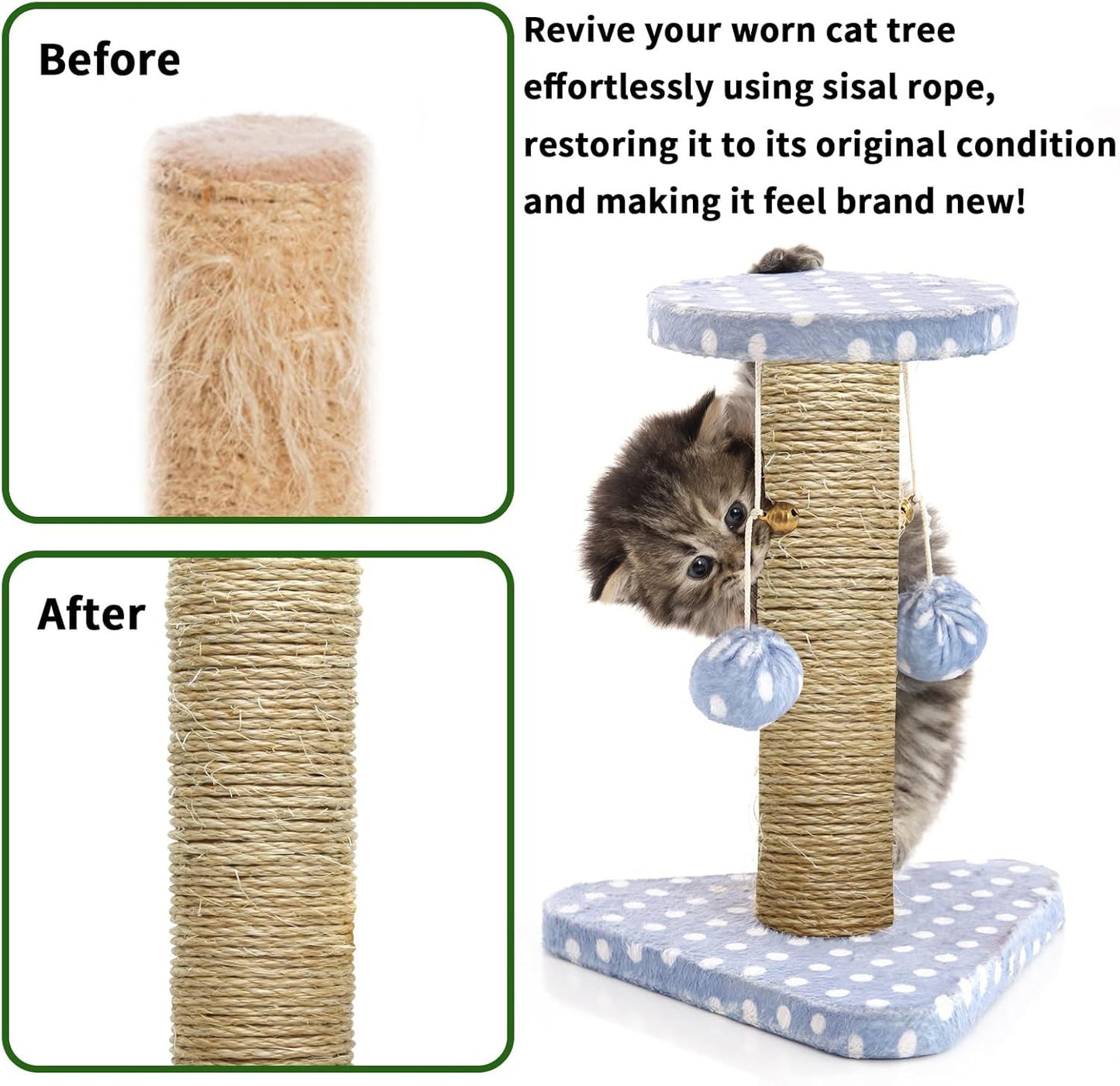 Cat playing with sisal rope scratching post