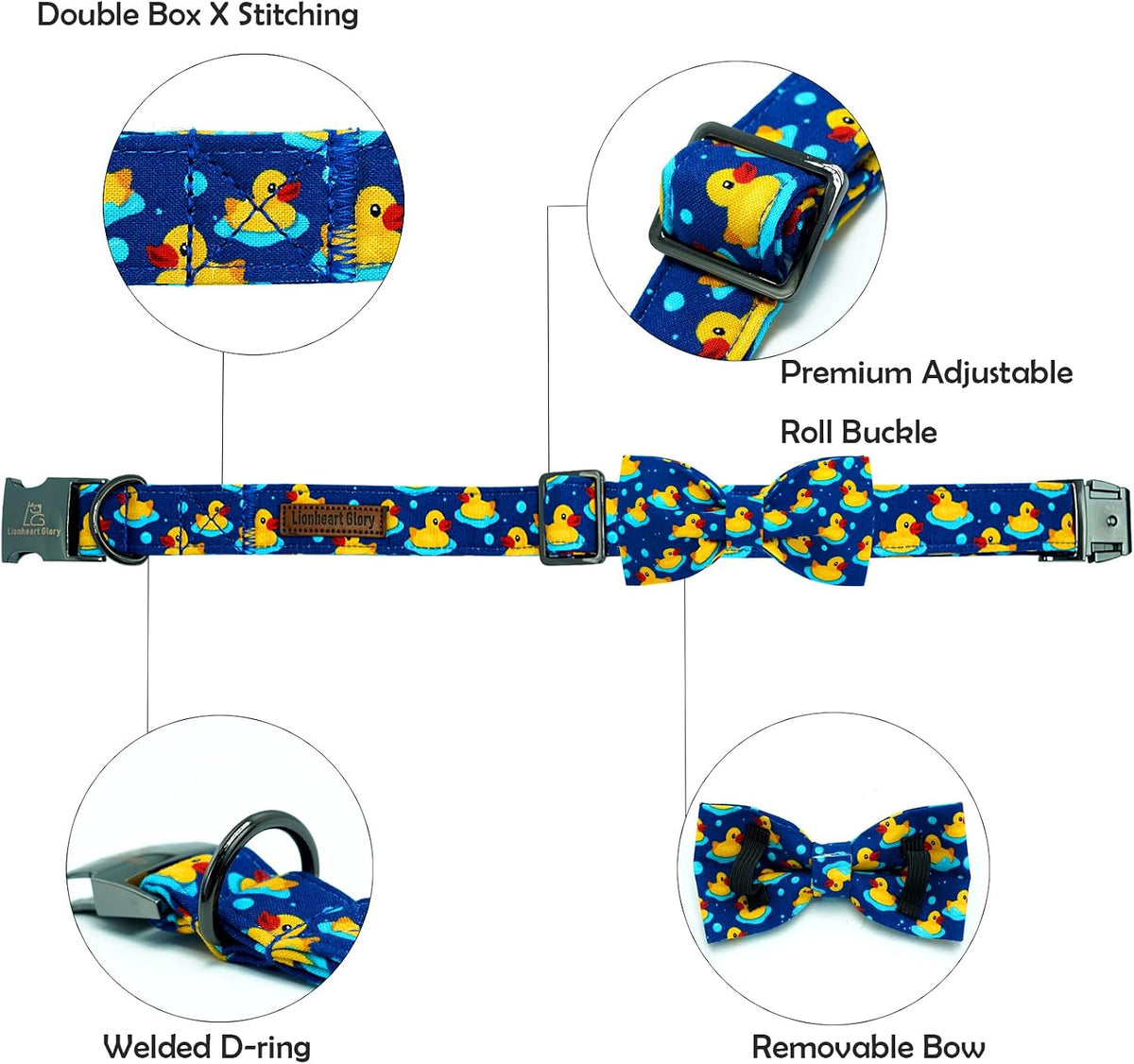 Lionheart Glory duck pattern collar showing durable metal D-ring