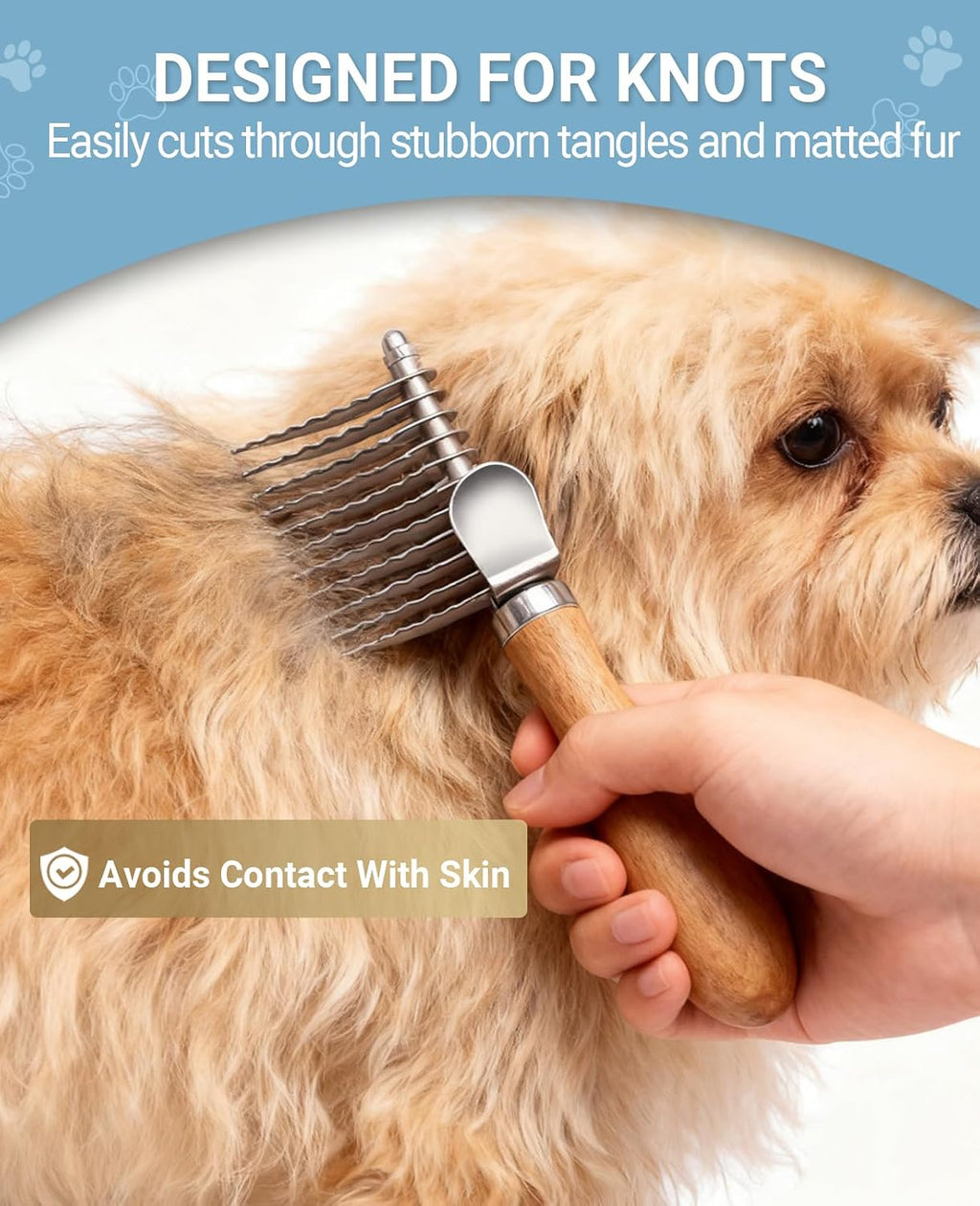 Kaifong dog undercoat rake showcasing long serrated stainless steel blades