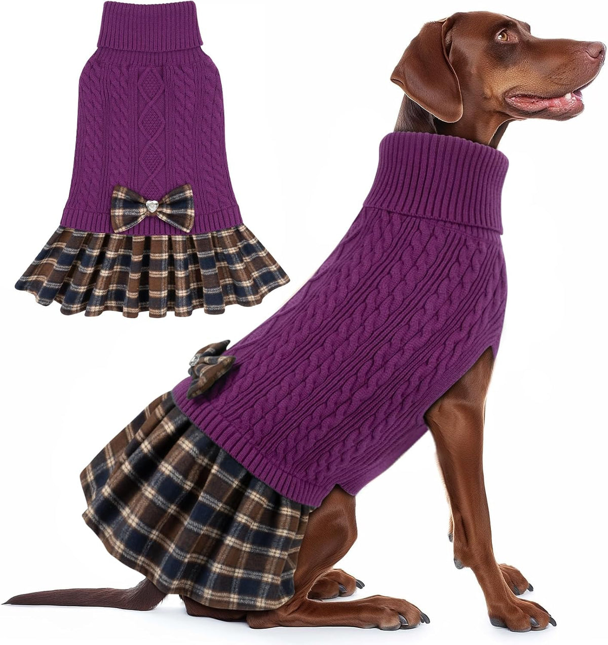 KYEESE Dog Sweater Stretchy Dogs Clothes Soft Turtleneck Pet Sweater Dress Pet Coats with Bowtie Thick Knitwear Warm Pullover Dog Sweaters for Medium Dogs Girl for Cold Weather Winter - Image 14