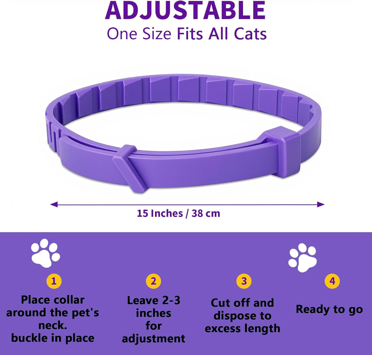 Cat wearing an adjustable protective pheromone collar in a home