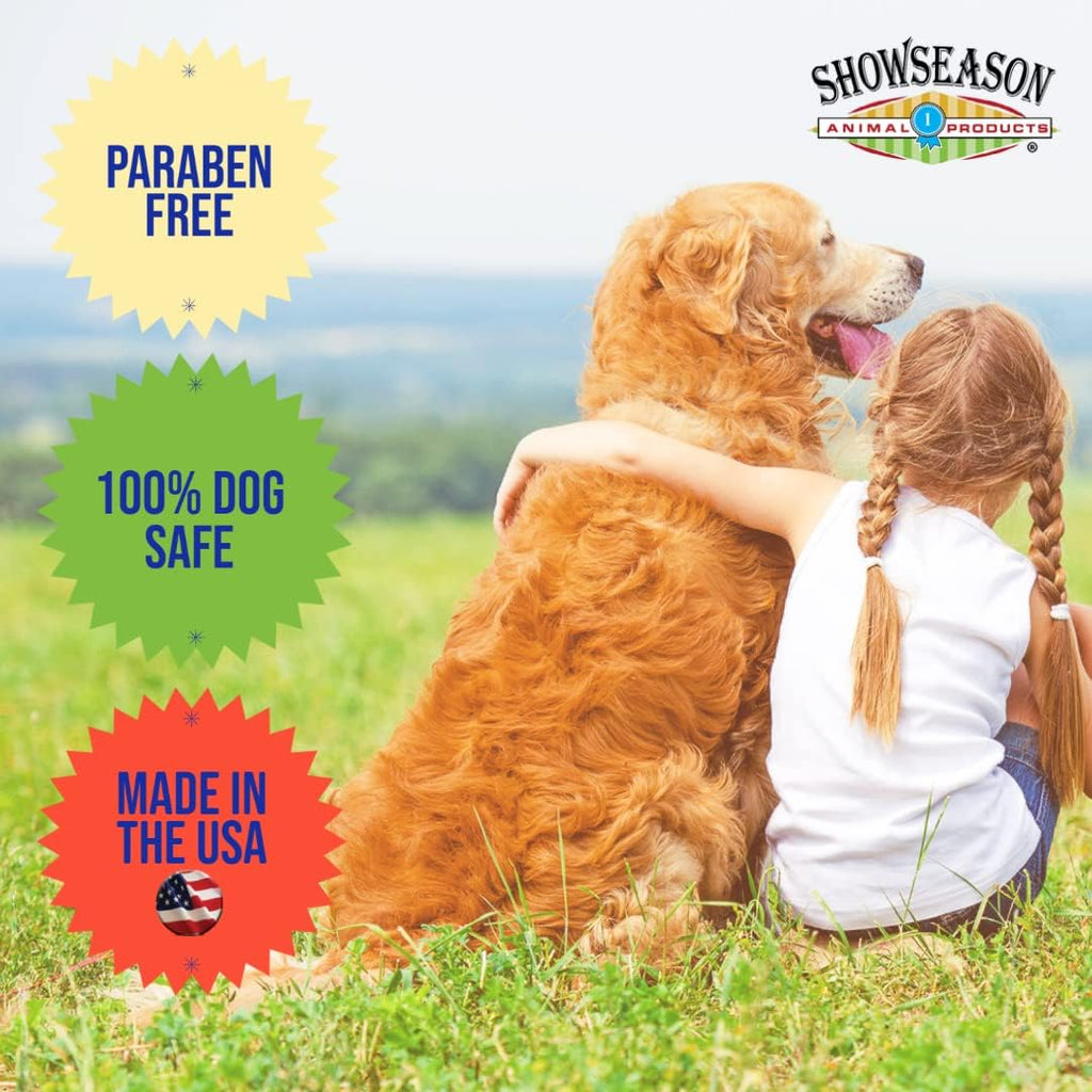 Showseason professional grade non aerosol dog fragrance bottle showing net weight details