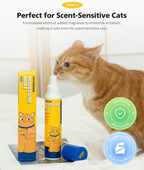 Cat leave-in conditioner spray being applied to long-haired cat coat