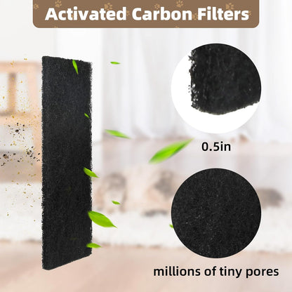 Non toxic moisture absorbing pet waste drawer filters in an authentic twelve pack.