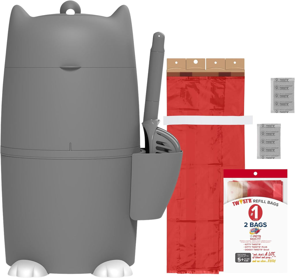 Red Rocket Kitty Twist'R Plus Cat Litter Disposal System, Litter Trash Can | White, Odor Control, Large Capacity, Holds Up to 12 Lbs, Includes 2 Size #1 Odor Blocking Bags, 2 Charcoal Sachets, Scoop - Image 9