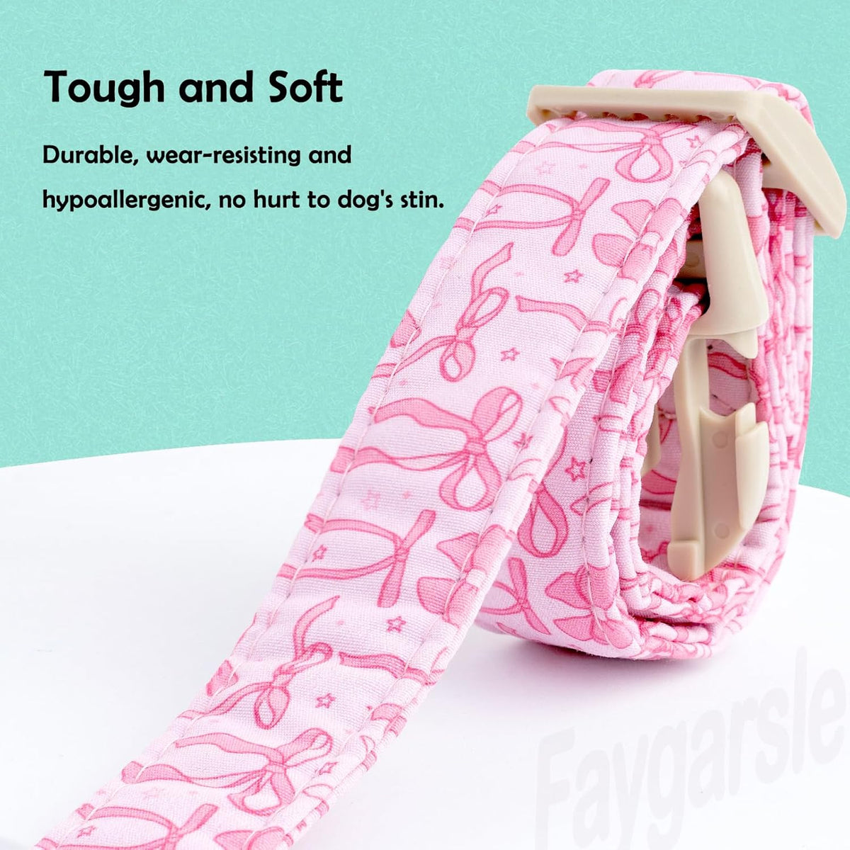 Adjustable pink cotton dog collar with metal D-ring