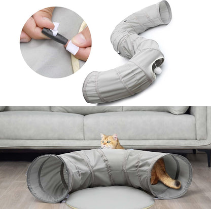 Collapsible two in one cat donut tunnel folded flat for space saving storage