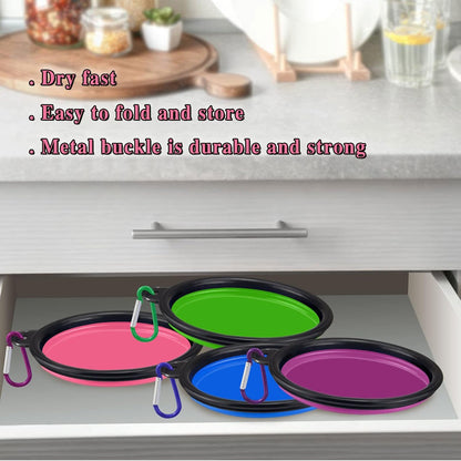 Close up of food grade silicone travel pet bowl holding fresh water