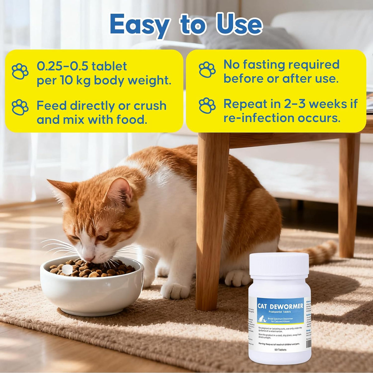 Safe feline parasite treatment tablets for adult cats and young kittens