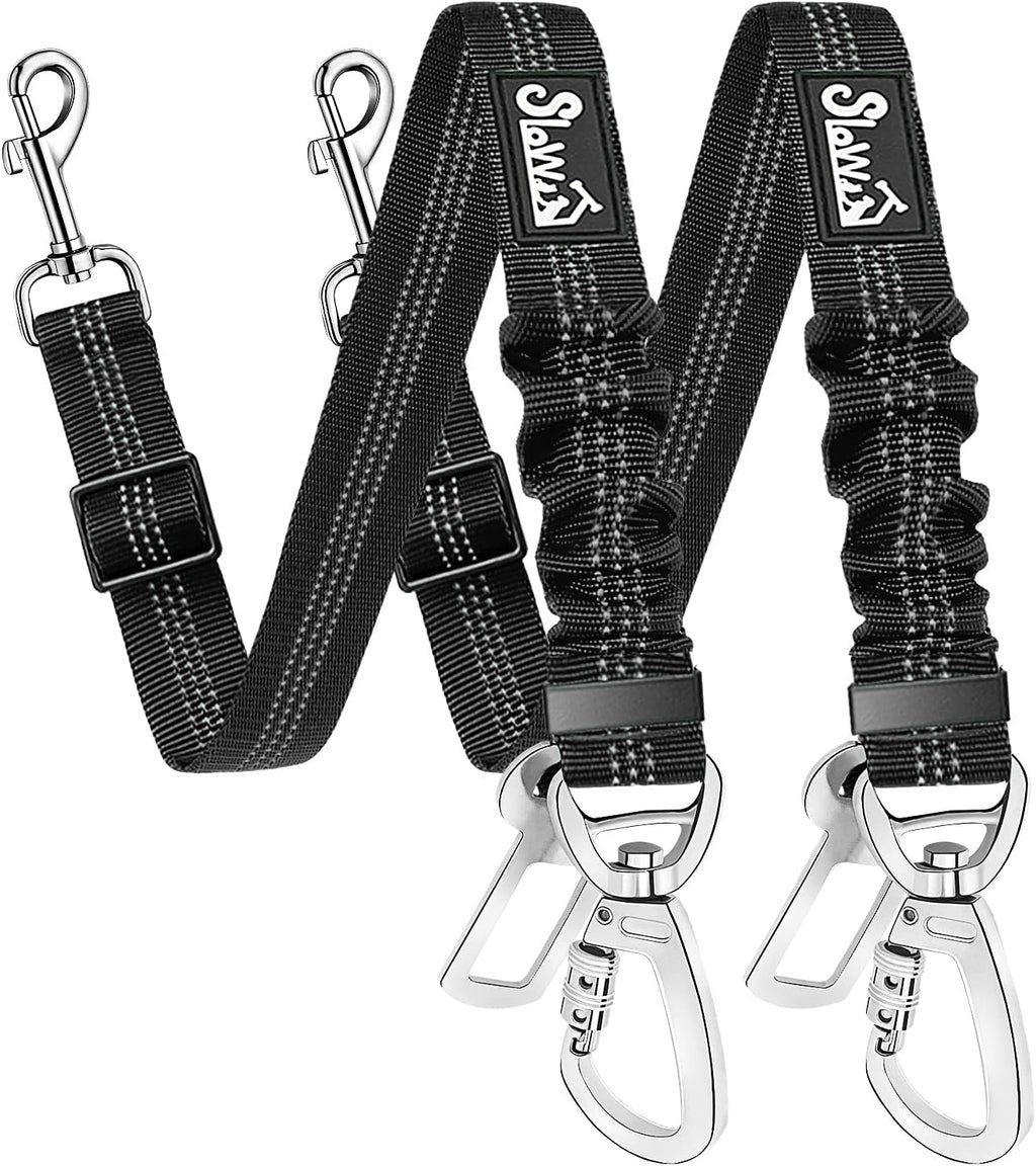 SlowTon Dog Seatbelt, 2 Pack Dog Seat Belt Car Leash Adjustable Elastic Bungee Buffer Heavy Duty Nylon Reflective Pet Safety Tether Connect to Dog Harness for Travel Riding in Vehicle (Daul Clip, B) - Image 1