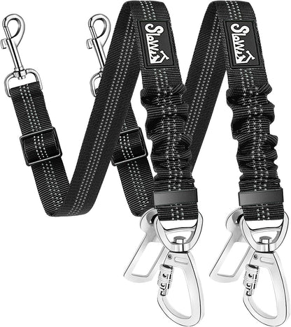 SlowTon Dog Seatbelt, 2 Pack Dog Seat Belt Car Leash Adjustable Elastic Bungee Buffer Heavy Duty Nylon Reflective Pet Safety Tether Connect to Dog Harness for Travel Riding in Vehicle (Daul Clip, B) - Image 1