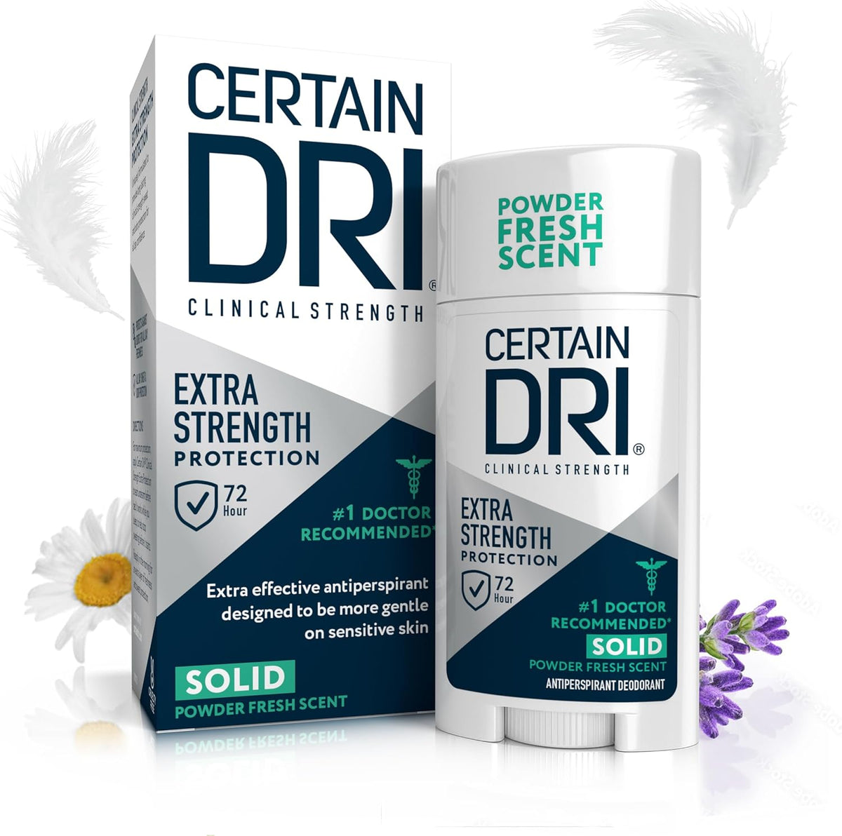 Certain Dri Extra Strength clinical solid antiperspirant front view container