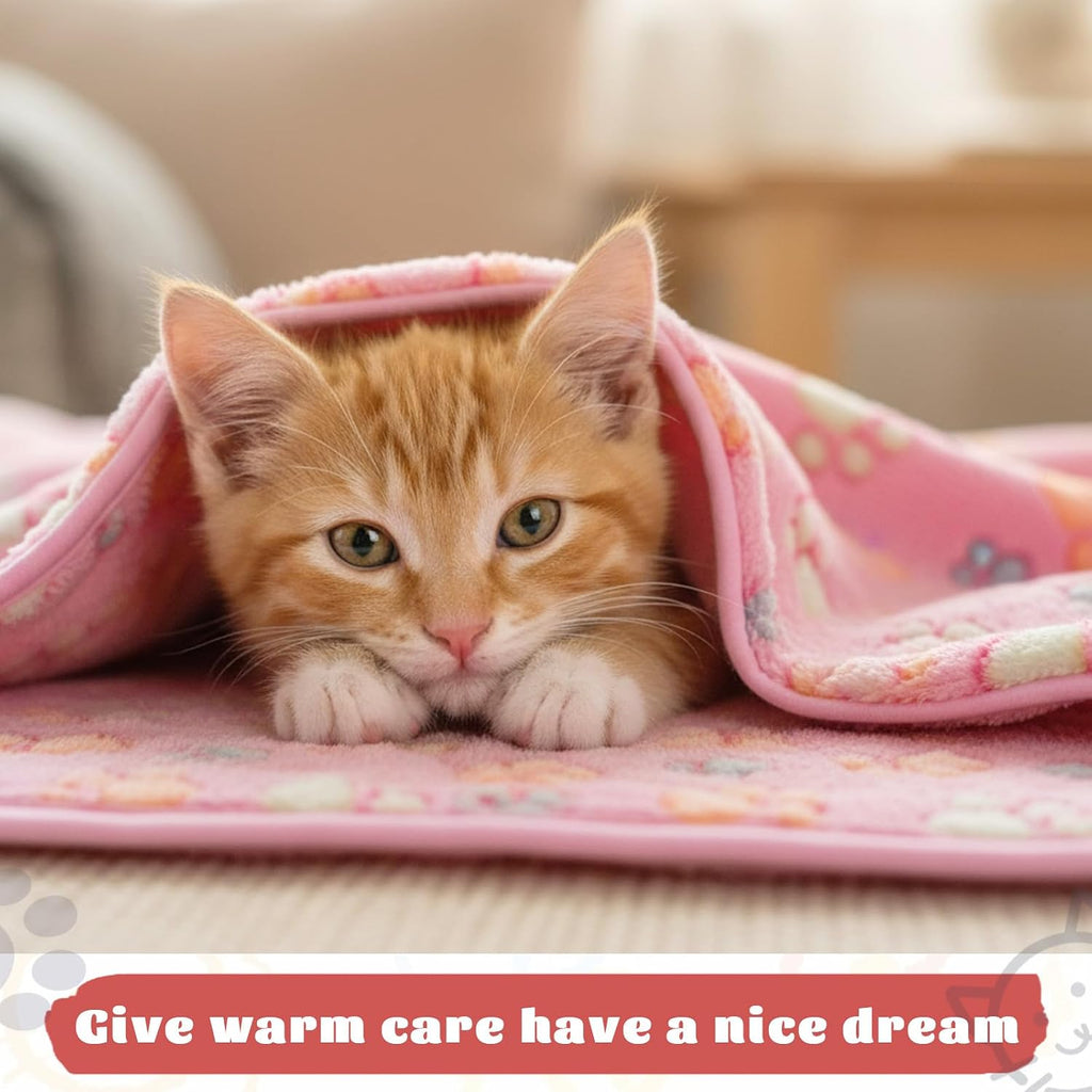 SHENLIU 18 Pcs Fleece Pet Blanket, 9 Style Small Fleece Pet Blanket Soft Warm Sleep Mat Fluffy Cute Puppy Supplies Paw Star Print Design Bed Blankets for Dog Cat Kitten Animals - Image 5
