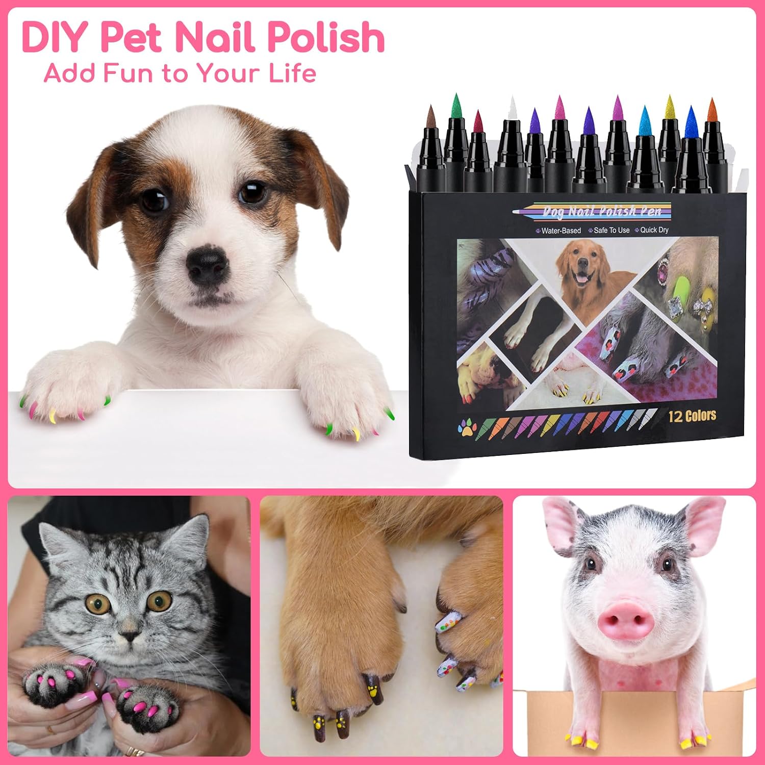 Water based pet nail art kit with matte and metallic shades for puppies