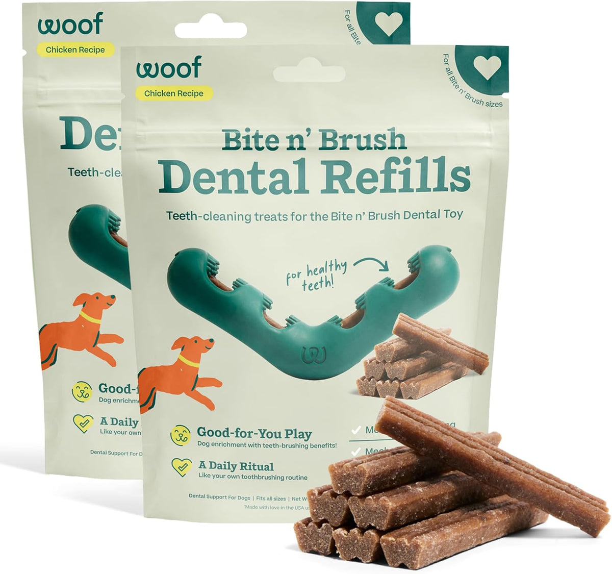 WOOF - Bite n' Brush Refills Treats for the Dog Toothbrush Toy - Scrub Plaque and Tartar from Your Dog's Teeth and Mouth - Dog Dental Sticks - 18 Refills - Chicken - Image 10