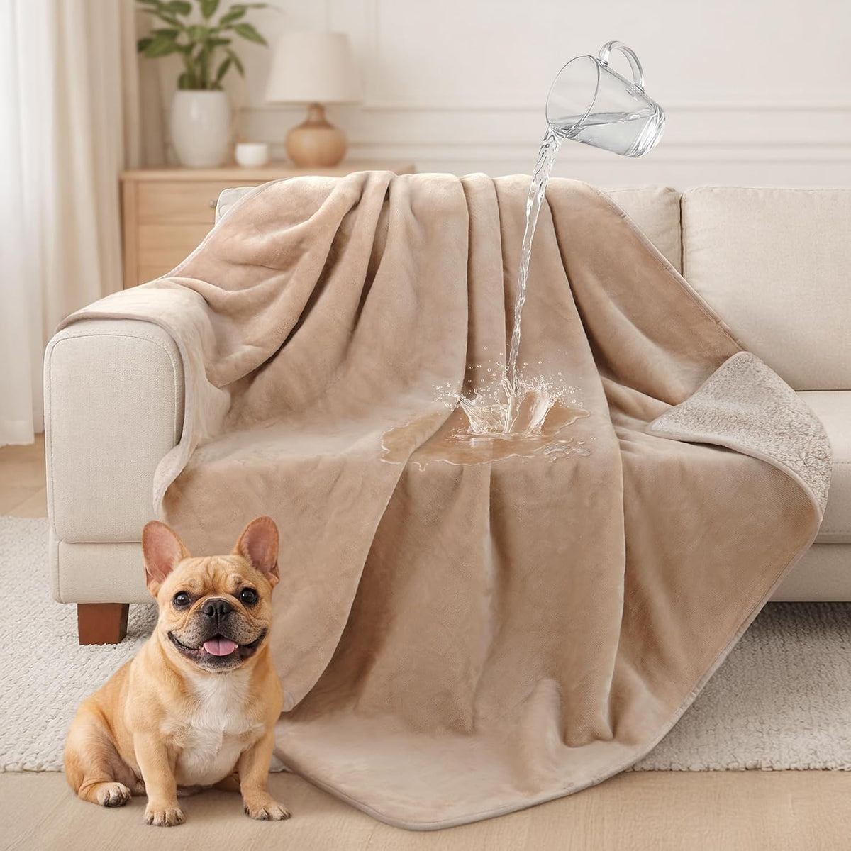 LOOBANI Waterproof Blanket Queen King Size, 80" x 80" Water Proof and Stain Resistant Blankets for Bed, Couch, Reversible Flannel Sherpa Fleece Blanket, Pet-Friendly - Grey - Image 14