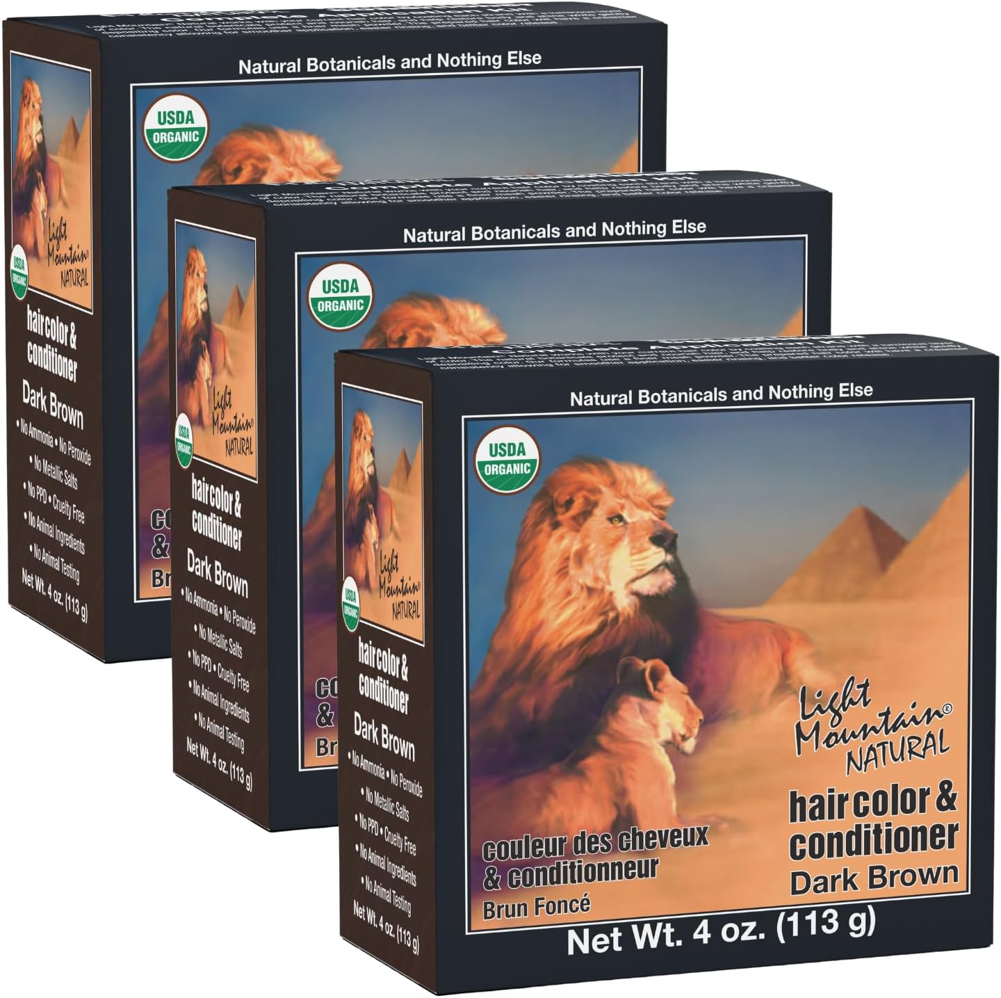 Light Mountain henna hair color dark brown front box view