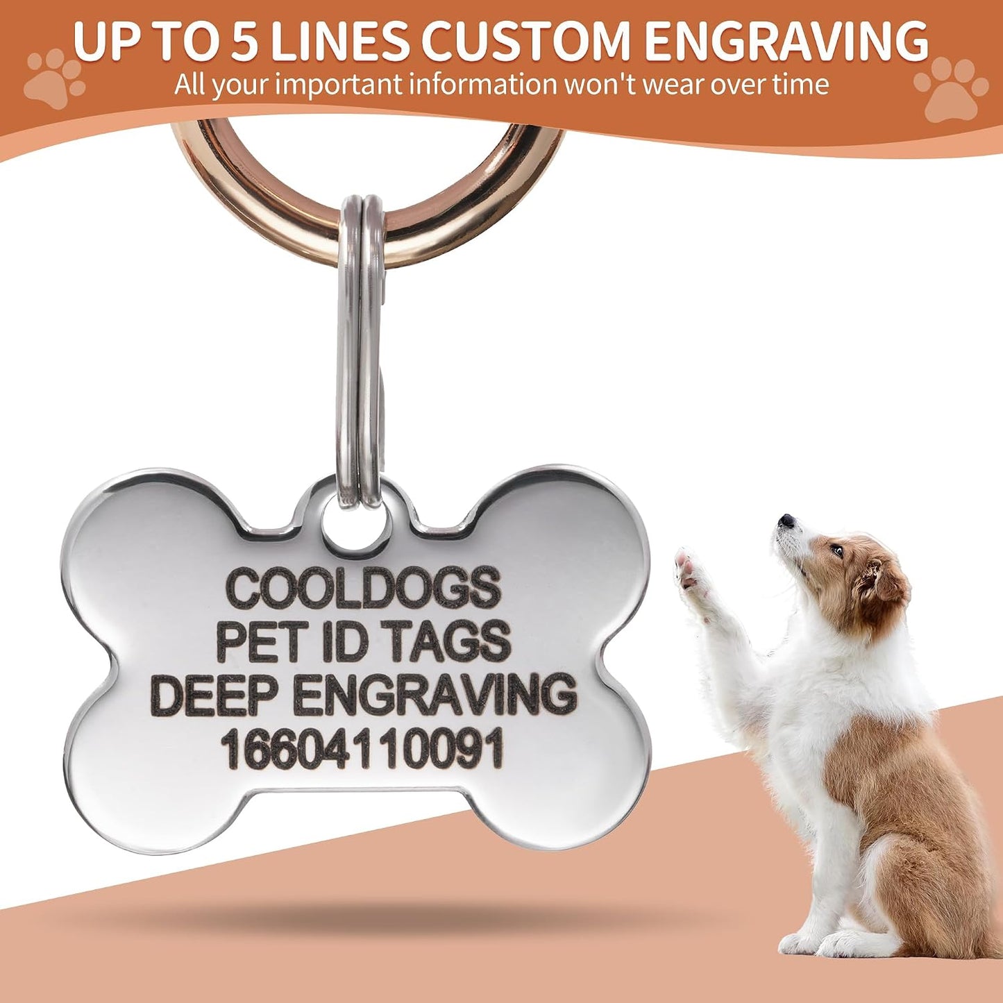 Vibrant blue enamel personalized dog tag for large breeds featuring rounded fur friendly edges.
