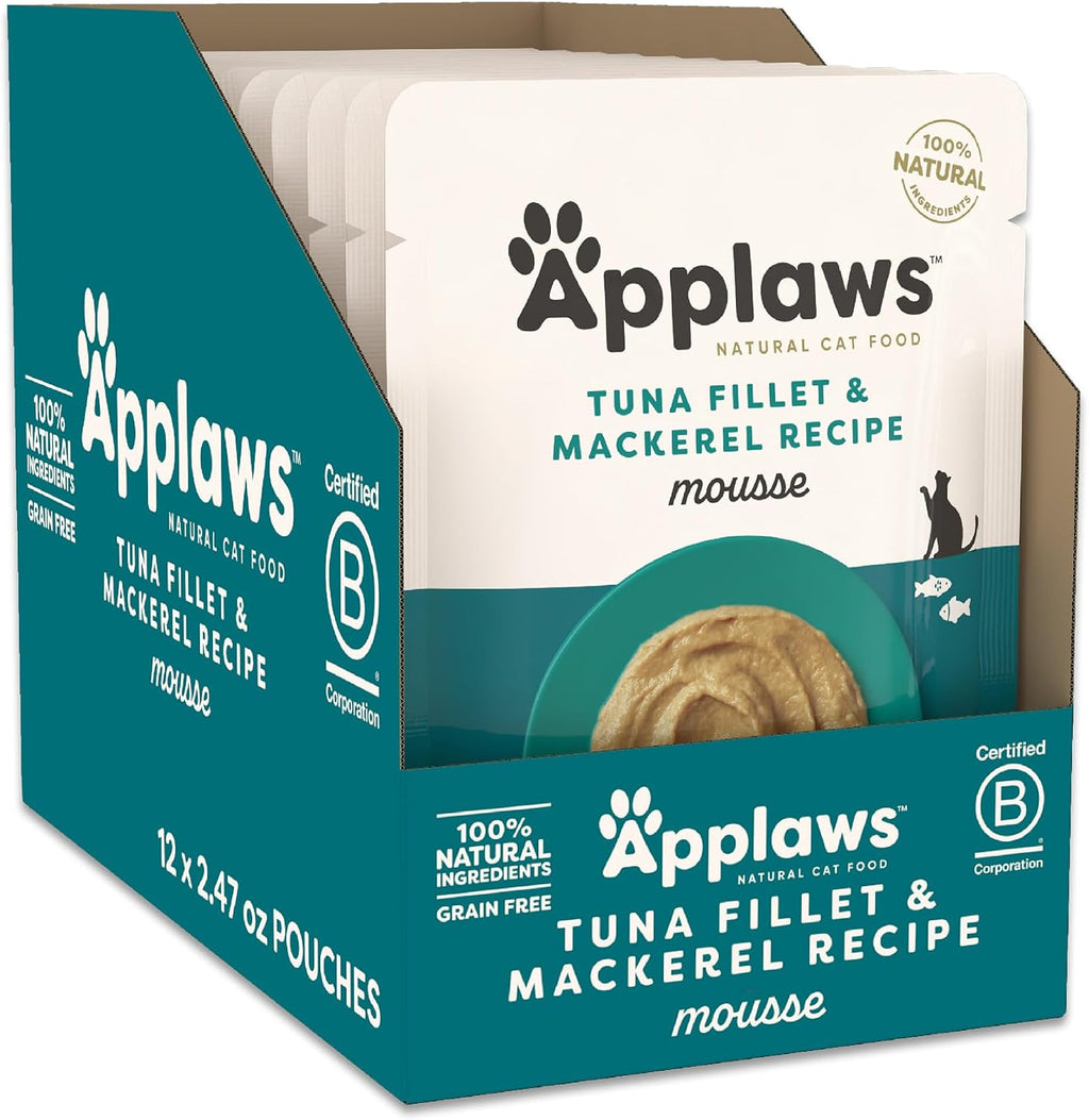 Twelve count box of grain free seafood mousse pouches for hydration support