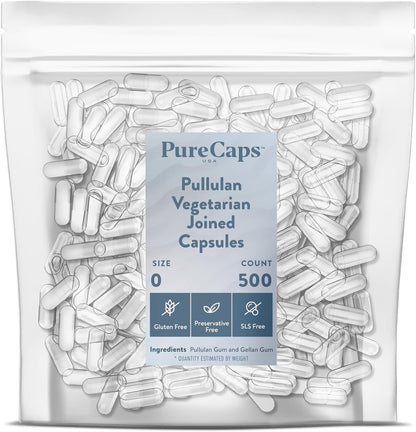 PureCaps USA empty size 0 pullulan capsules front view package