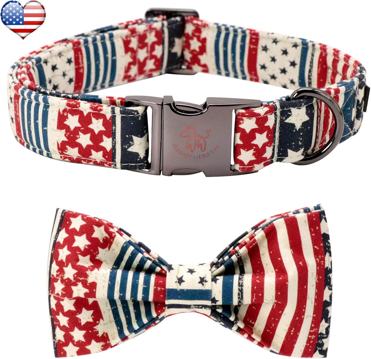 Elegant Little Tail American flag bowtie dog collar front view