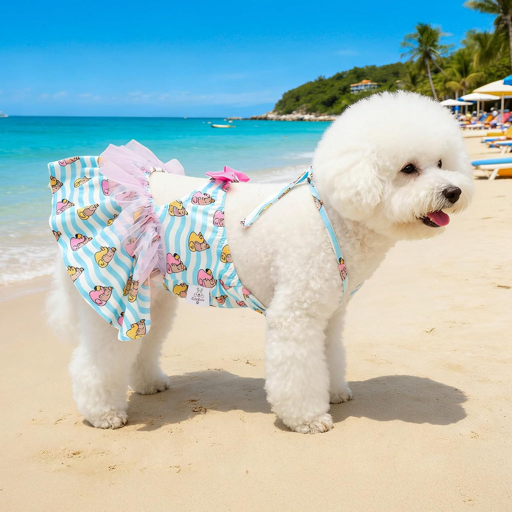 CuteBone small dog summer clothes side view blue striped capybara pattern