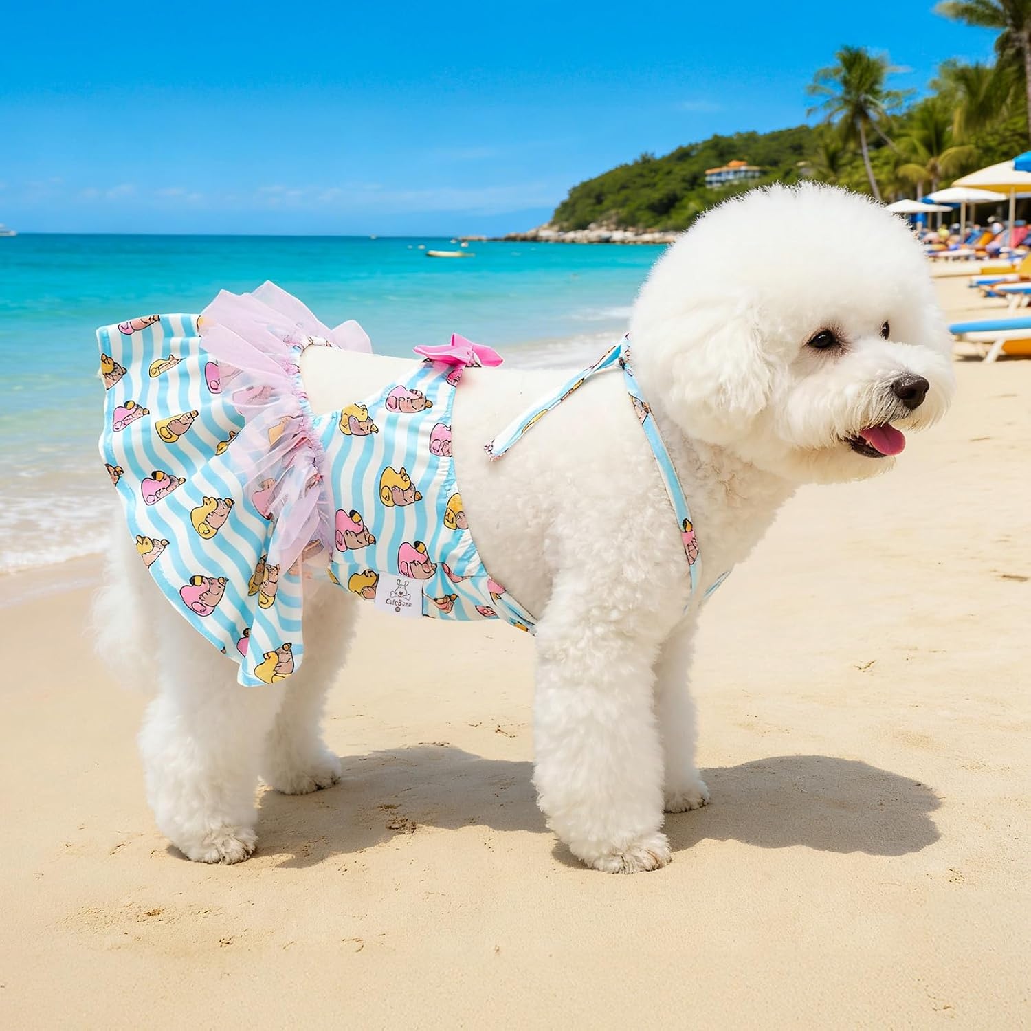 CuteBone small dog summer clothes side view blue striped capybara pattern