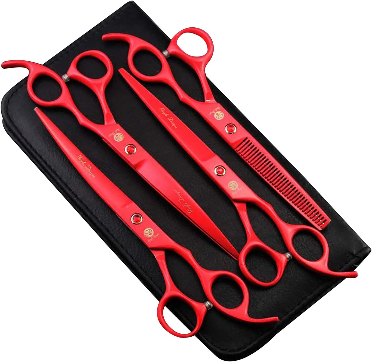 Purple Dragon Professional 7.0 inch 4PCS Pet Grooming Scissors Kit Japan Premium Steel Straight & Curved & Thinning Blade Dog Hair Cutting Shears Set with Case - Image 10