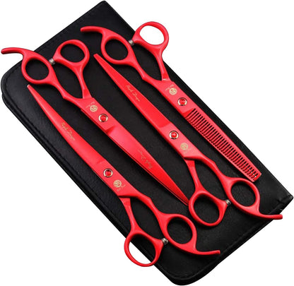 Purple Dragon Professional 7.0 inch 4PCS Pet Grooming Scissors Kit Japan Premium Steel Straight & Curved & Thinning Blade Dog Hair Cutting Shears Set with Case - Image 10