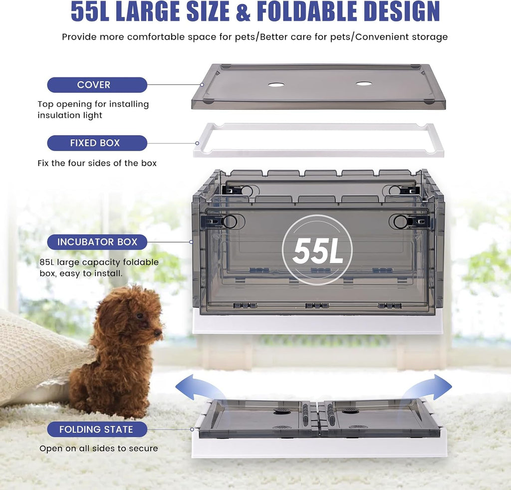 Puppy Incubator with Heating and Oxygenator, Incubator for Puppies, Kitten Incubator, Dog Incubator for Puppies, Puppy Whelping Supplies with Puppy Bed Mat, Temperature and Humidity Detection - Image 9