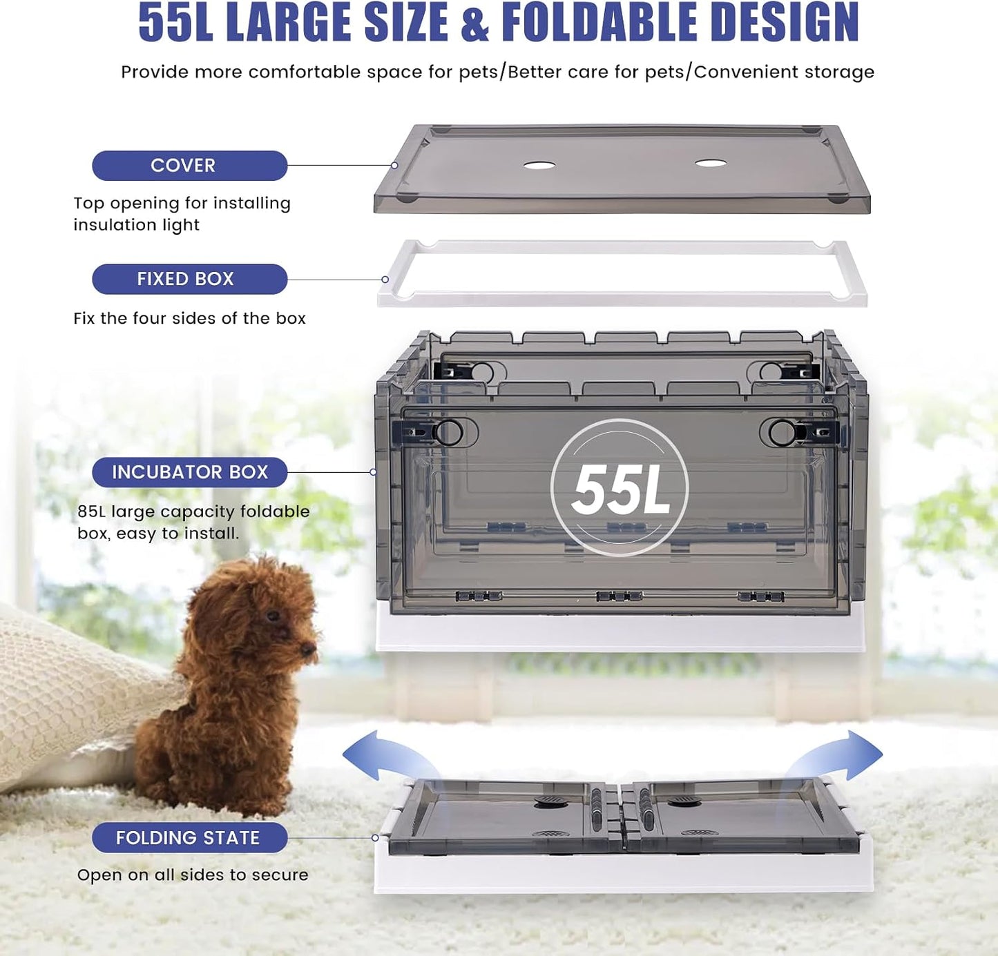 Puppy Incubator with Heating and Oxygenator, Incubator for Puppies, Kitten Incubator, Dog Incubator for Puppies, Puppy Whelping Supplies with Puppy Bed Mat, Temperature and Humidity Detection - Image 9