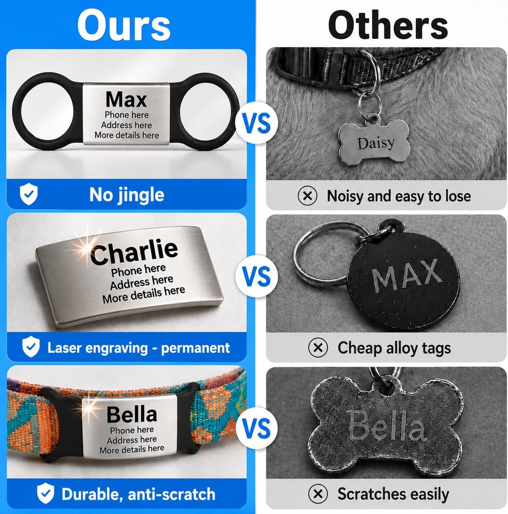 Noiseless slide on cat name tag for small collars