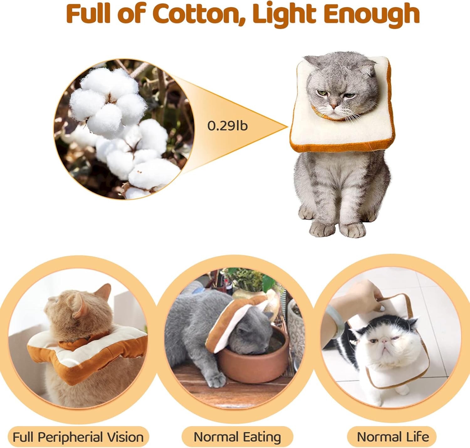 Amakunft soft elizabethan collar for kittens toast shape side view post surgery care