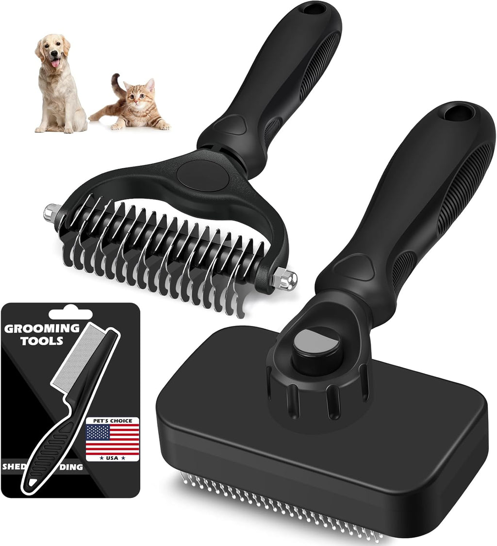 Professional 3PCS Self Cleaning Slicker Brush & Pet Grooming Rake & Flea Comb for Dogs,Cats and Horses | Double-Sided Dematting Comb & Skin Friendly Deshedding Grooming Tool | Pet Supplies (Blue) - Image 12