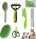 Cat Grooming Brush Kit 6 Tools - Deshedding & Dematting for Long/Short Hair, Self-Cleaning Slicker Brush with 6-in-1 Flea Comb for Cats & Kittens (Pink) - Image 11