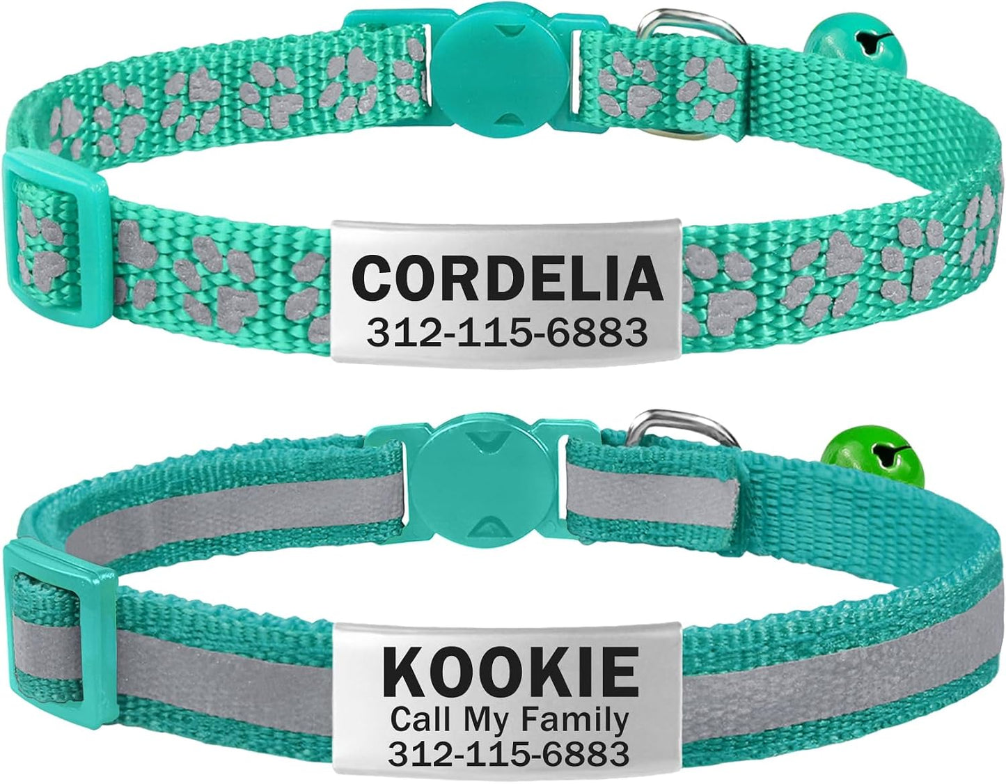 TagME 2 Pack Cat Collar with Name Tag, Personalized Reflective Cat Collar Breakaway with Bell for Boy & Girl Kitten, SkyBlue - Image 9