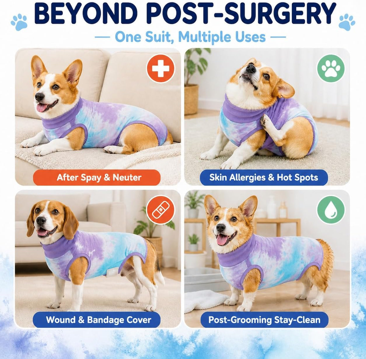 Size chart visual for Torjoy dog recovery body suit