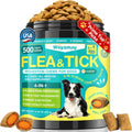 Woyamay 4-IN-1 Flea and Tick Prevention for Dogs front packaging showing 500 crunchy chews product for pet pest protection.