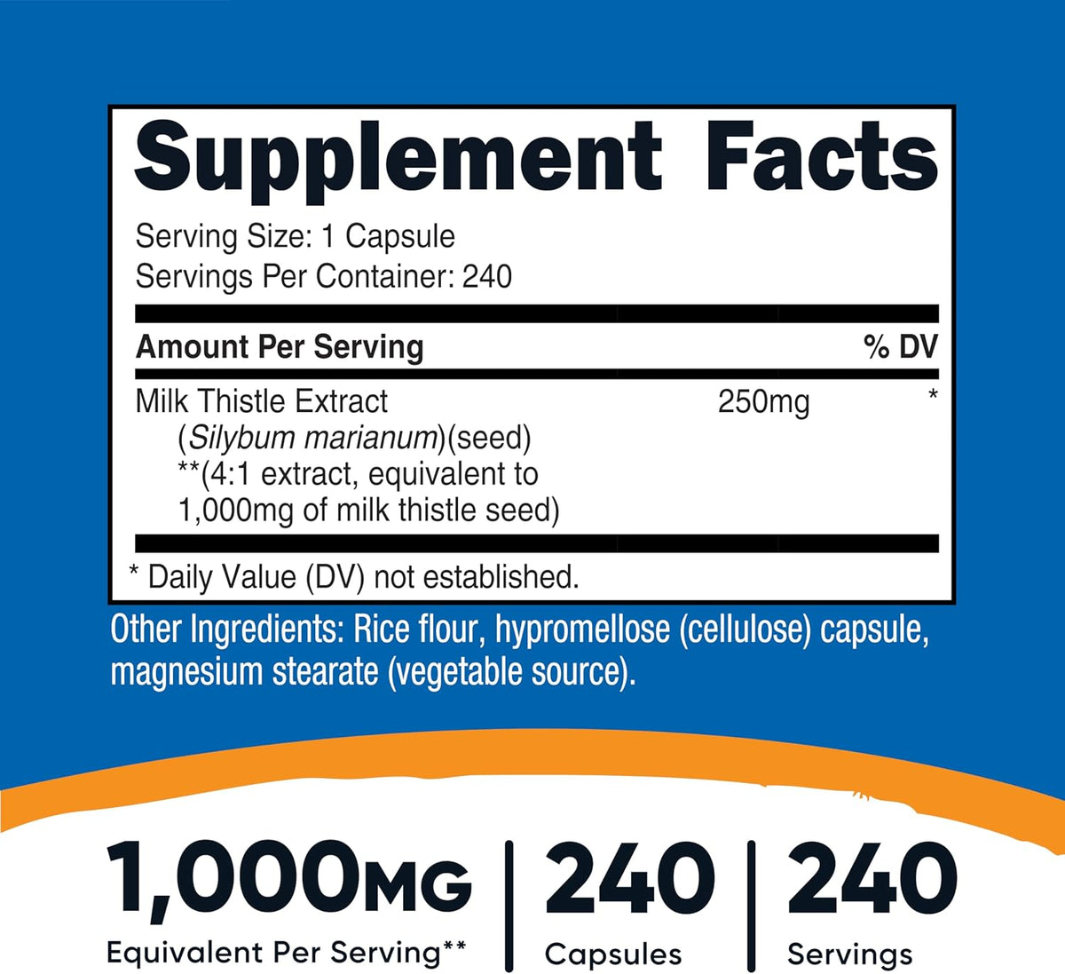 Side view of Nutricost Milk Thistle supplement label with dosage information.