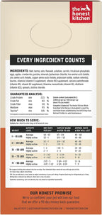 The Honest Kitchen dog food box showing ranch raised beef ingredient imagery